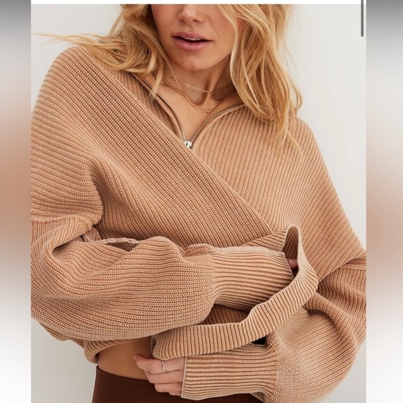 Cozy Aerie V-Neck Tan Sweater for Women - Picture 2 of 7